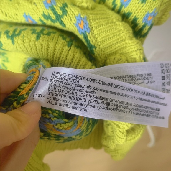 ZARA Lime Green Knit Vest Floral Embroidery Size S NWT - Picture 5 of 5